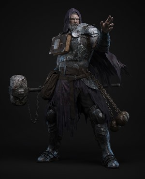 Dark Paladin Warrior with Hammer and Chains