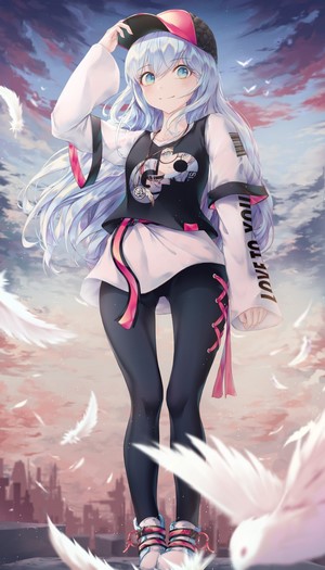 Anime girl with silver hair wearing a baseball cap