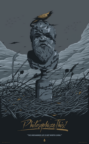 Bust of Socrates with bird and quote
