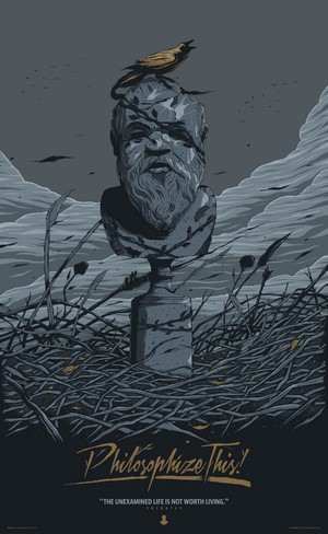 Socrates bust with bird and quote by Conrado Salinas