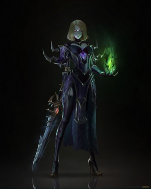Dark Armored Woman with Glowing Sword and Spell