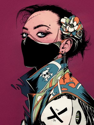 Fantasy girl with mask and flower in hair