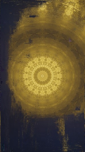 Psychedelic Golden Mandala with Dark Background