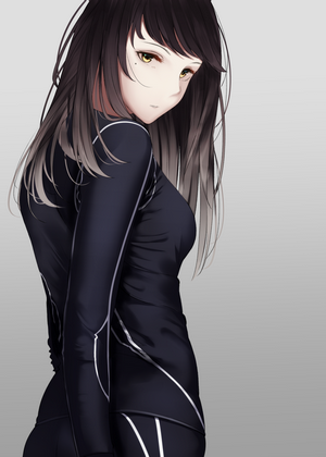 Anime girl with dark hair and yellow eyes