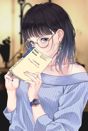 Anime girl with glasses reading a book