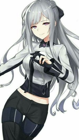 Anime girl with silver hair and purple eyes
