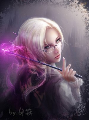 Anime girl with glasses and magic wand