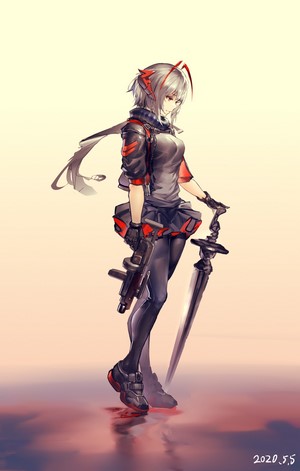W from Arknights with sword and gun