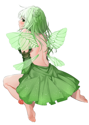 Anime fairy girl with green hair and wings