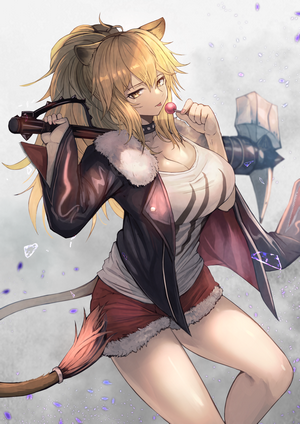 Ohako from Arknights with Hammer and Lollipop