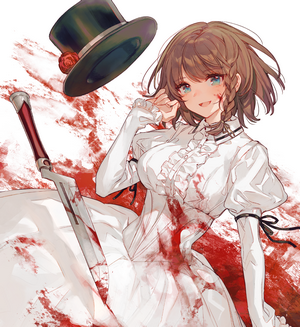 Girl with braids and hat covered in blood from Fate Series