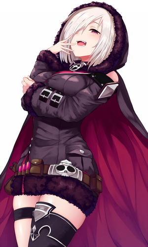 Anime girl with white hair and purple eyes from Shadowverse