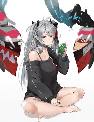 Prinz Eugen from Azur Lane holding a card
