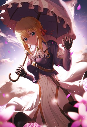 Violet Evergarden holding an umbrella