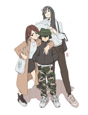 Fan art of three girls from Eizouken ni wa Te wo Dasu na!