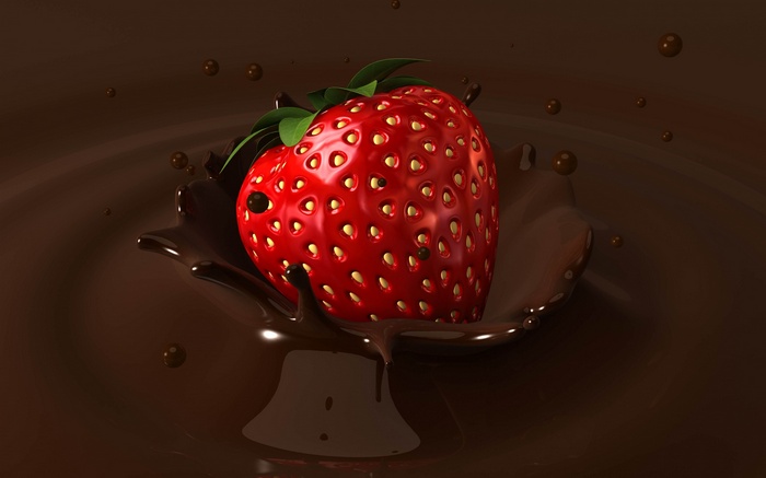 Strawberry splashing into chocolate