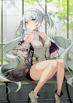 Anime girl with silver twintails sitting
