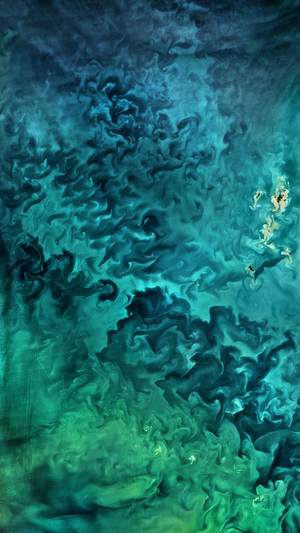 Aerial view of ocean currents and phytoplankton bloom