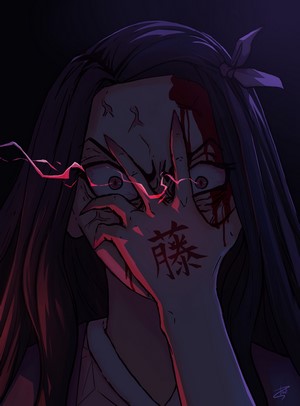 Kamado Nezuko Intense Red Eyes Illustration