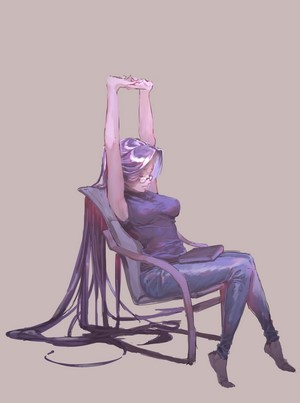 Rider from Fate/Stay Night stretching in a chair