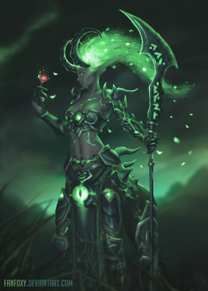 Centaur woman with scythe and flower