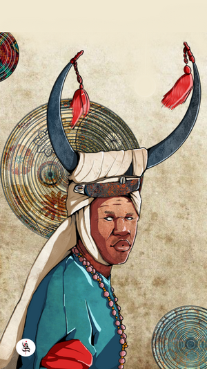 Illustration of a man with bull horns and traditional African attire