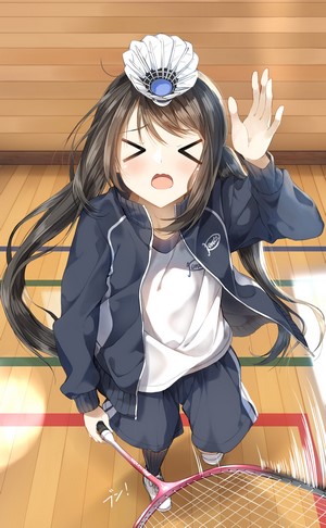 Anime Girl Playing Badminton Indoors