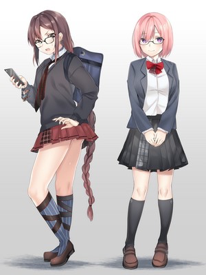 Two anime girls in school uniforms with glasses