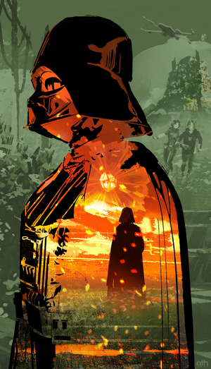 Darth Vader from Star Wars with Luke Skywalker and Leia Organa