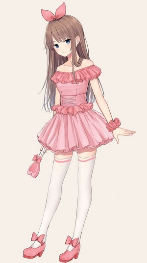 Anime girl in pink dress with bow