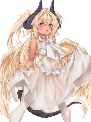 Anime girl with blonde hair, horns, and wings