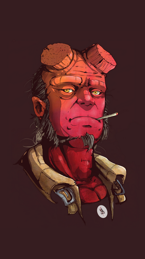 Hellboy smoking a cigarette