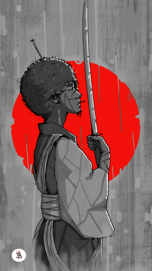 African samurai with afro and sword