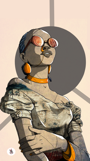 Woman with sunglasses and jewelry, digital illustration