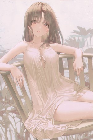 Anime girl with brown hair and eyes in a dress