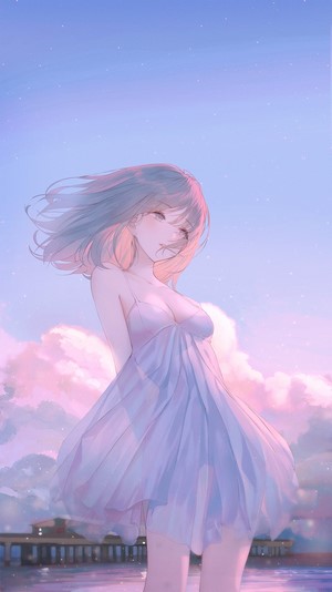 Seol Anime Girl on Pier at Dusk