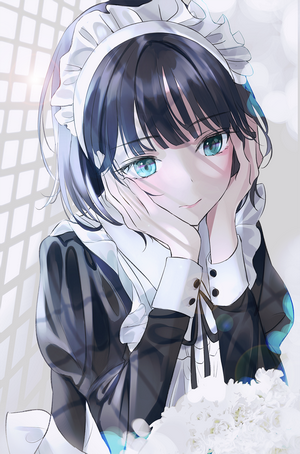 Maid with aqua eyes and dark hair