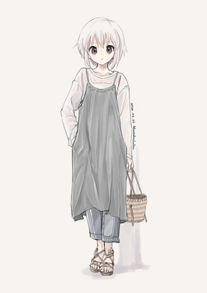 Anime girl in casual outfit with basket bag