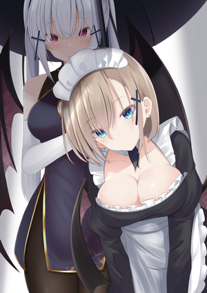Two anime girls, one in a maid outfit, the other in a Chinese dress