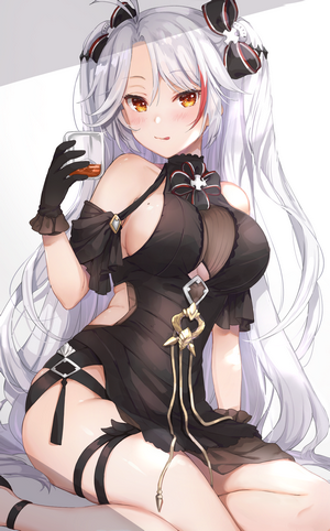Prinz Eugen from Azur Lane holding a drink