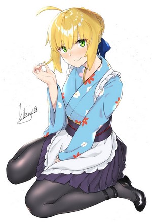 Saber from Fate/Stay Night in a Maid Kimono