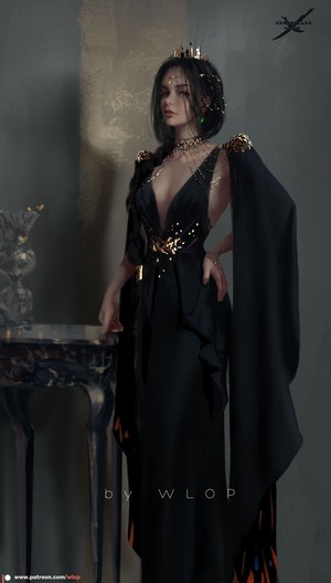 Ghostblade Elegant Woman in Black Gown by WLOP