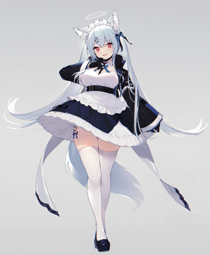 Maid Outfit Anime Girl with Silver Hair and Halo