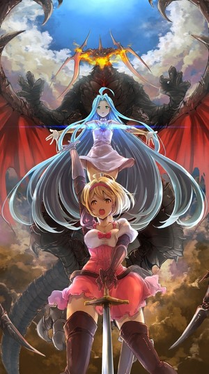 Djeeta and Lyria from Granblue Fantasy with a dragon