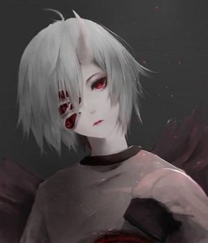 Character with white hair and red eyes by Aoi Ogata