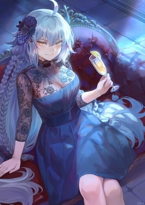 Jeanne d'Arc (Alter) from Fate/Grand Order holding a drink