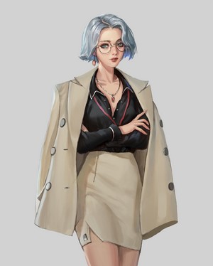 Anime girl with short blue hair and glasses