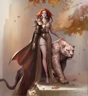 Fantasy warrior woman with a leopard