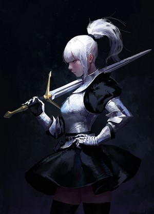 Woman in armor holding a sword