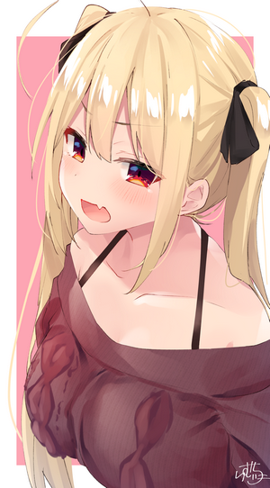 Anime girl with blonde twintails and red eyes